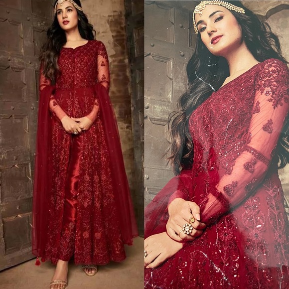 andaaz Other - Andaaz Net Anarkali Suit In Ruby Red Color medium overlay jacket